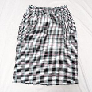 Vintage 80s/90s Houndstooth Plaid Retro Punk Pencil Skirt With Pockets Sz 11/12